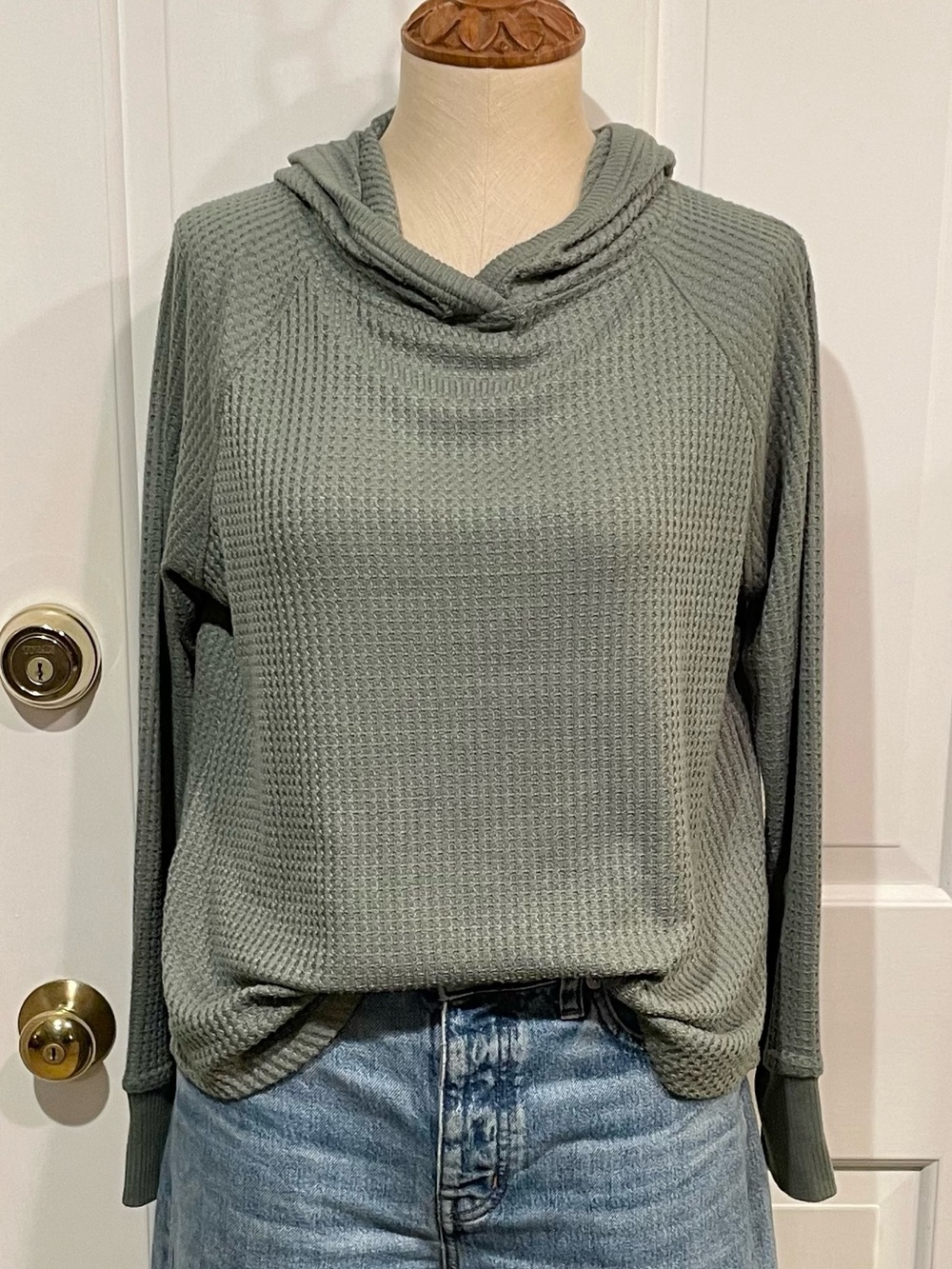 NWT Sage Green Waffle Knit Hoodie